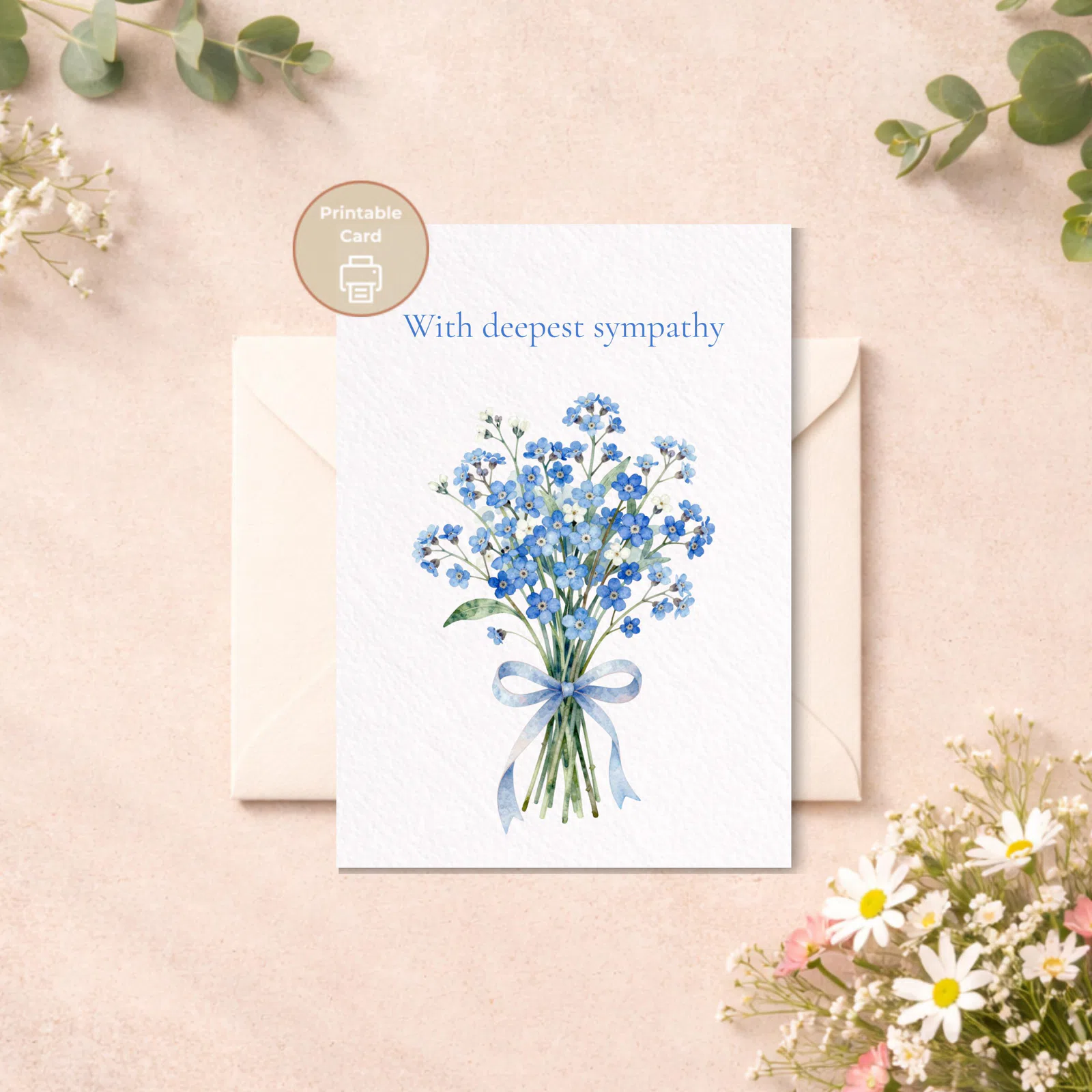 Printable card displayed with flowers