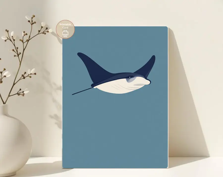 Styled product mockup: A printable manta ray card for ocean lovers, beach house gifting, and thoughtful everyday notes.