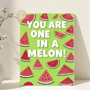 Styled product mockup: You Are One In A Melon, Watermelon Friendship Card, Cute Pun Card
