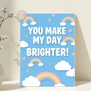 Styled product mockup: You Make My Day Brighter, Rainbow Appreciation Card, Cute Friendship Card