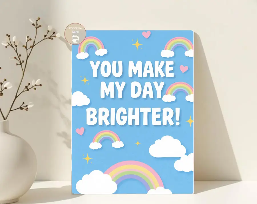 Styled product mockup: You Make My Day Brighter, Rainbow Appreciation Card, Cute Friendship Card