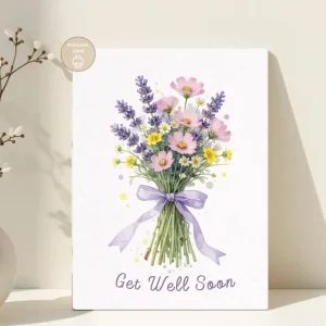 Styled product mockup: A printable get well soon card for flower lovers, spring birthdays, and thoughtful everyday notes.