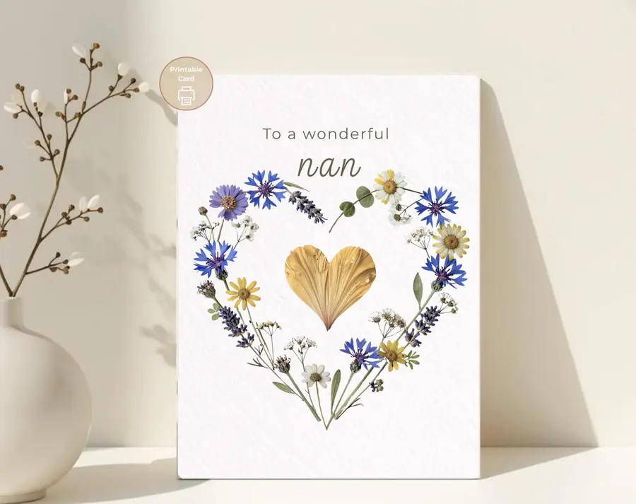 Styled product mockup: A printable to a wonderful nan card for plant lovers, plant moms, and thoughtful last minute gifting.