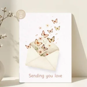 Styled product mockup: A printable sending you love card for flower lovers, spring birthdays, and thoughtful everyday notes.