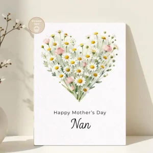 Styled product mockup: A printable happy mother's day nan card for flower lovers, spring birthdays, and thoughtful everyday notes.