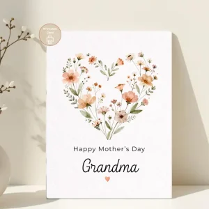 Styled product mockup: A printable happy mother's day grandma card for flower lovers, spring birthdays, and thoughtful everyday notes.