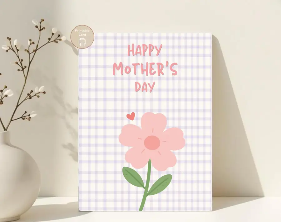 Styled product mockup: A printable happy mother card for flower lovers, spring birthdays, and thoughtful everyday notes.