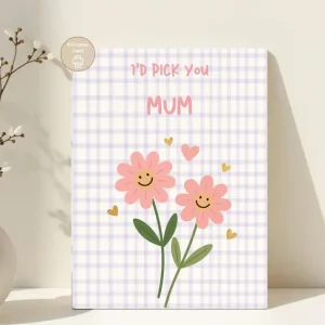 Styled product mockup: A printable pick you card for flower lovers, spring birthdays, and thoughtful everyday notes.