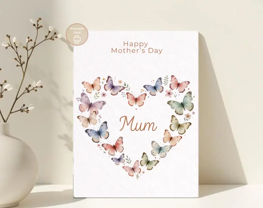 Styled product mockup: A printable happy mother card for flower lovers, spring birthdays, and thoughtful everyday notes.