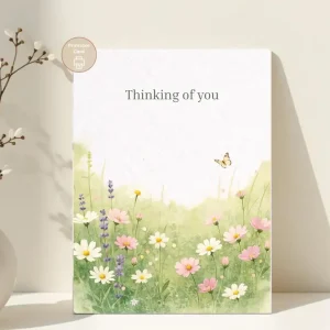 Styled product mockup: A printable thinking you card for flower lovers, spring birthdays, and thoughtful everyday notes.