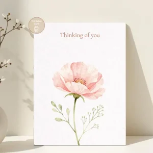 Styled product mockup: A printable thinking you card for flower lovers, spring birthdays, and thoughtful everyday notes.