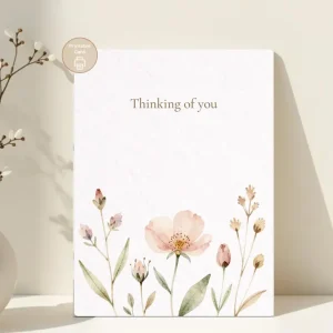 Styled product mockup: A printable thinking you card for flower lovers, spring birthdays, and thoughtful everyday notes.