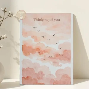 Styled product mockup: Thinking of You, Peach Cloud Sympathy Card, Gentle Encouragement Card