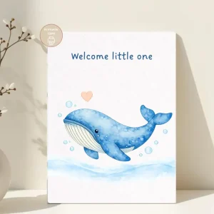 Styled product mockup: A printable welcome little card for ocean lovers, beach house gifting, and thoughtful everyday notes.