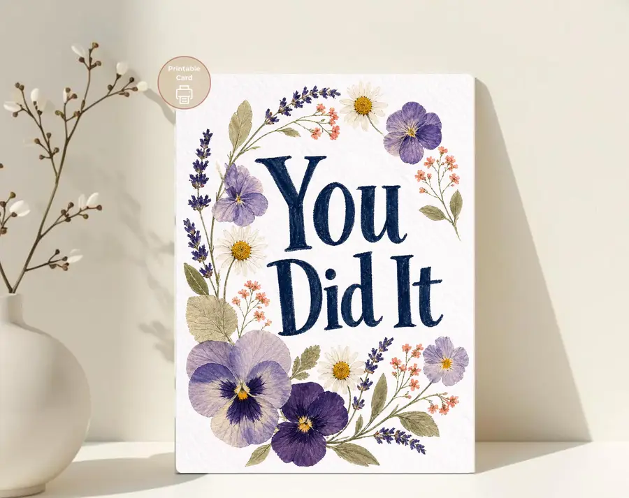 Styled product mockup: A printable you did it card for flower lovers, spring birthdays, and thoughtful everyday notes.