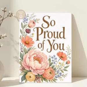 Styled product mockup: A printable so proud of you card for flower lovers, spring birthdays, and thoughtful everyday notes.