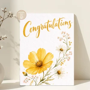 Styled product mockup: A printable congratulations card for flower lovers, spring birthdays, and thoughtful everyday notes.