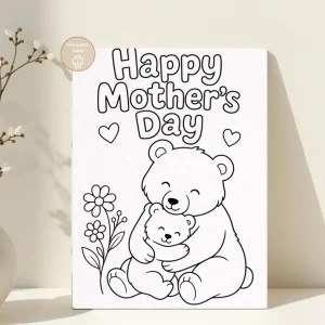 Styled product mockup: Happy Mothers Day Card, Bear Coloring, Kids Gift