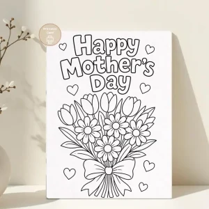 Styled product mockup: A printable happy mothers day card for flower lovers, spring birthdays, and thoughtful everyday notes.