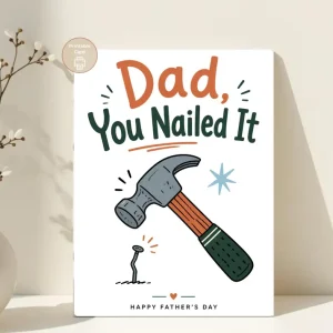 Styled product mockup: A funny printable Father's Day card for dads who love DIY projects, tools, and a good pun.