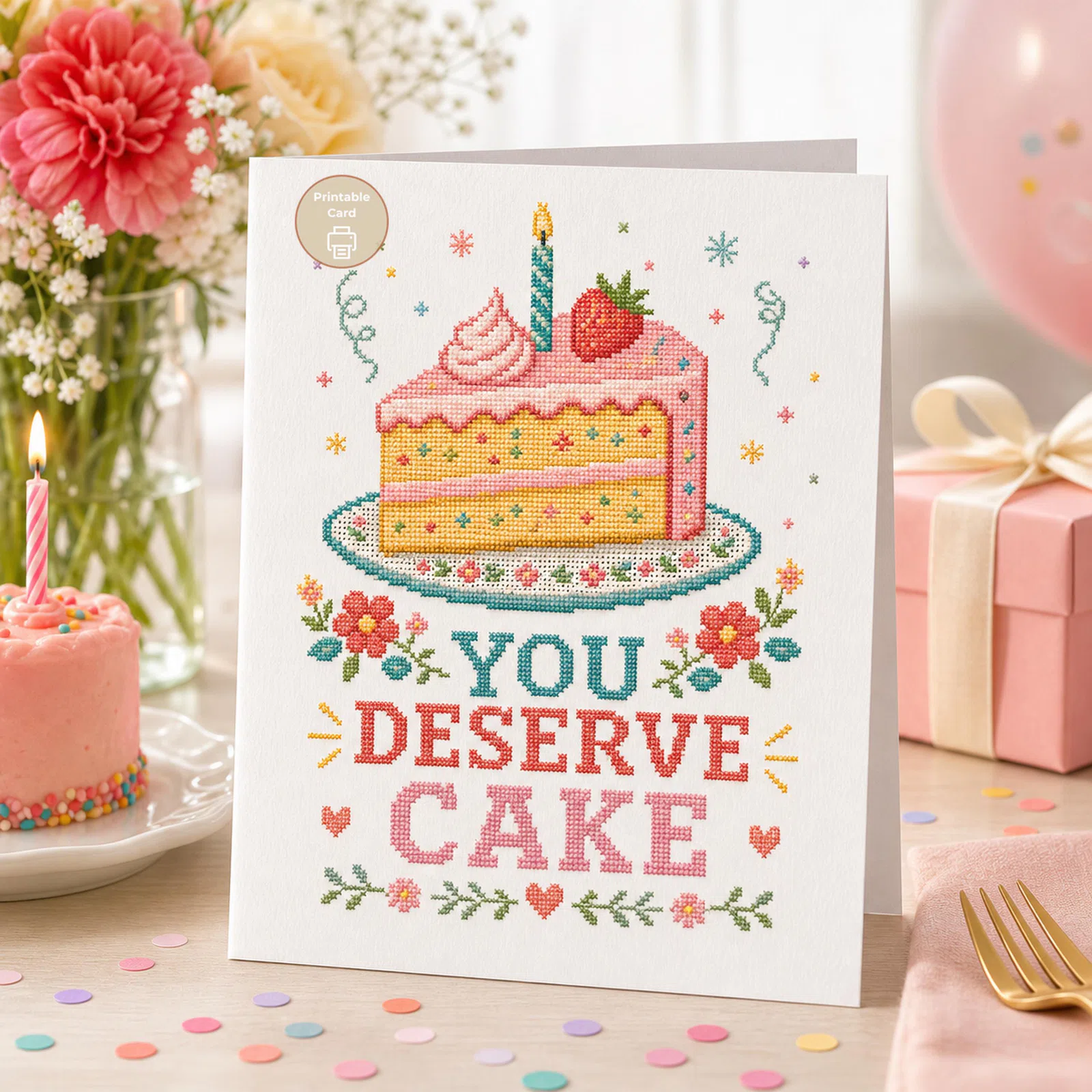 Styled product mockup: Birthday Card, You Deserve Cake