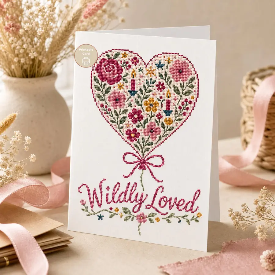 Styled product mockup: A printable wildly loved card for flower lovers, spring birthdays, and thoughtful everyday notes.