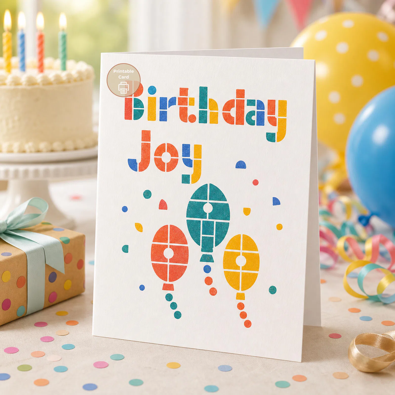 Styled product mockup: Birthday Card, Birthday Joy Balloons