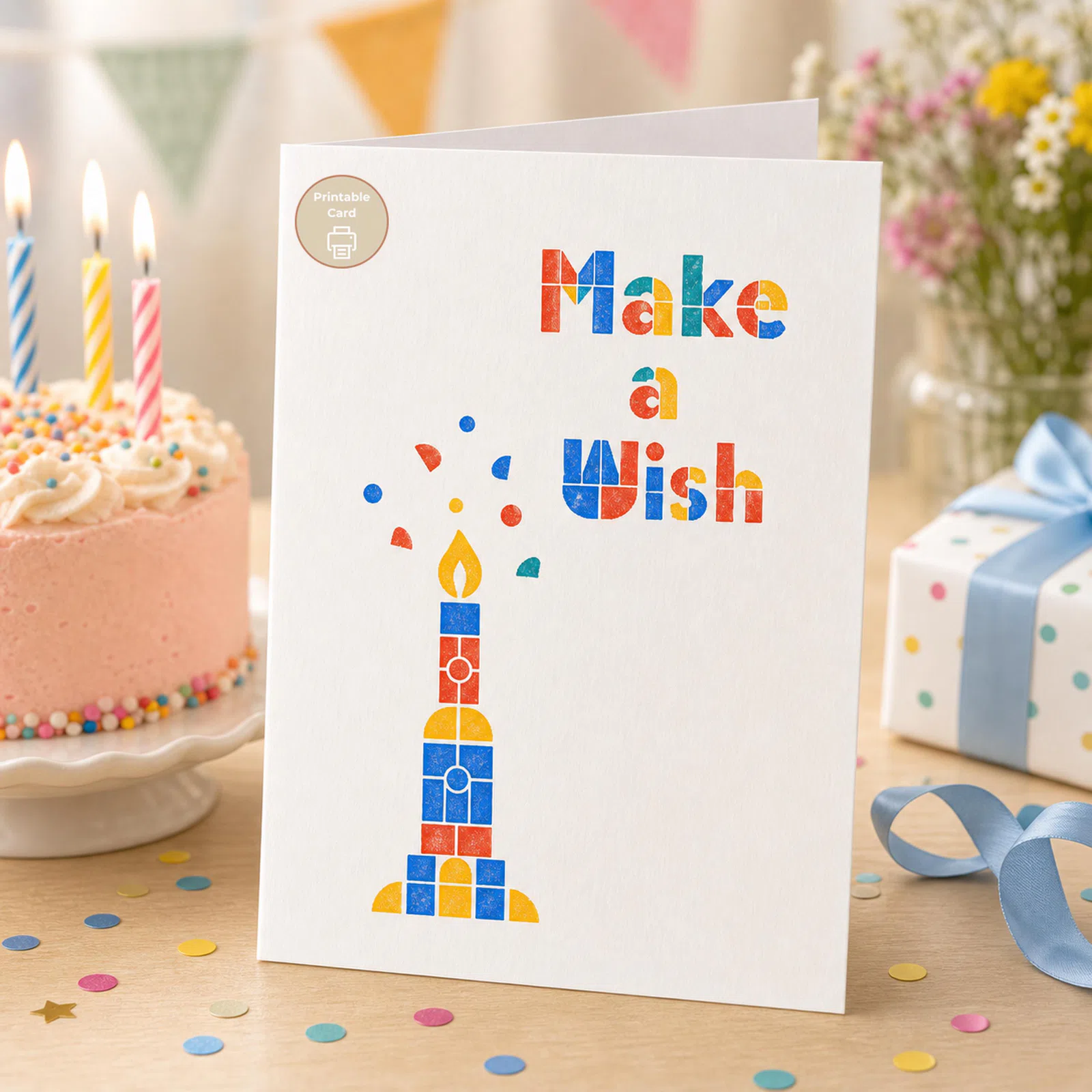 Styled product mockup: Birthday Card, Make A Wish Candle