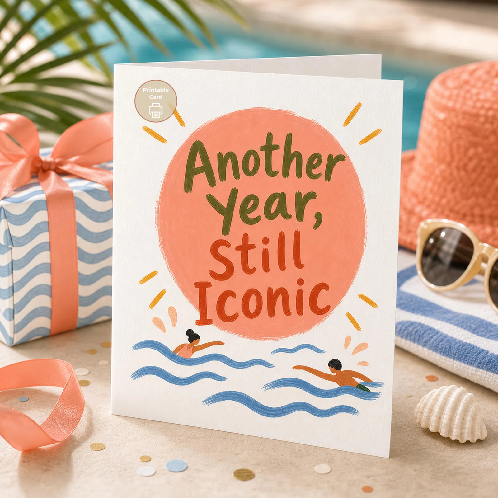 Styled product mockup: Birthday Card, Another Year Still Iconic