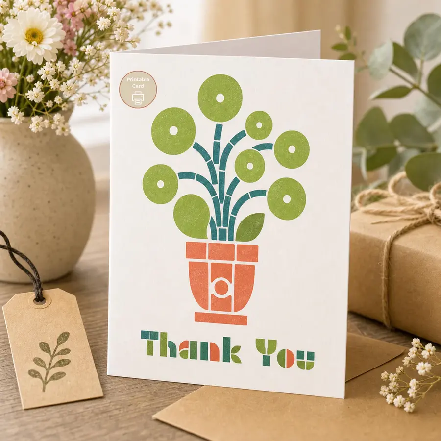 Styled product mockup: A printable thank you card for flower lovers, spring birthdays, and thoughtful everyday notes.