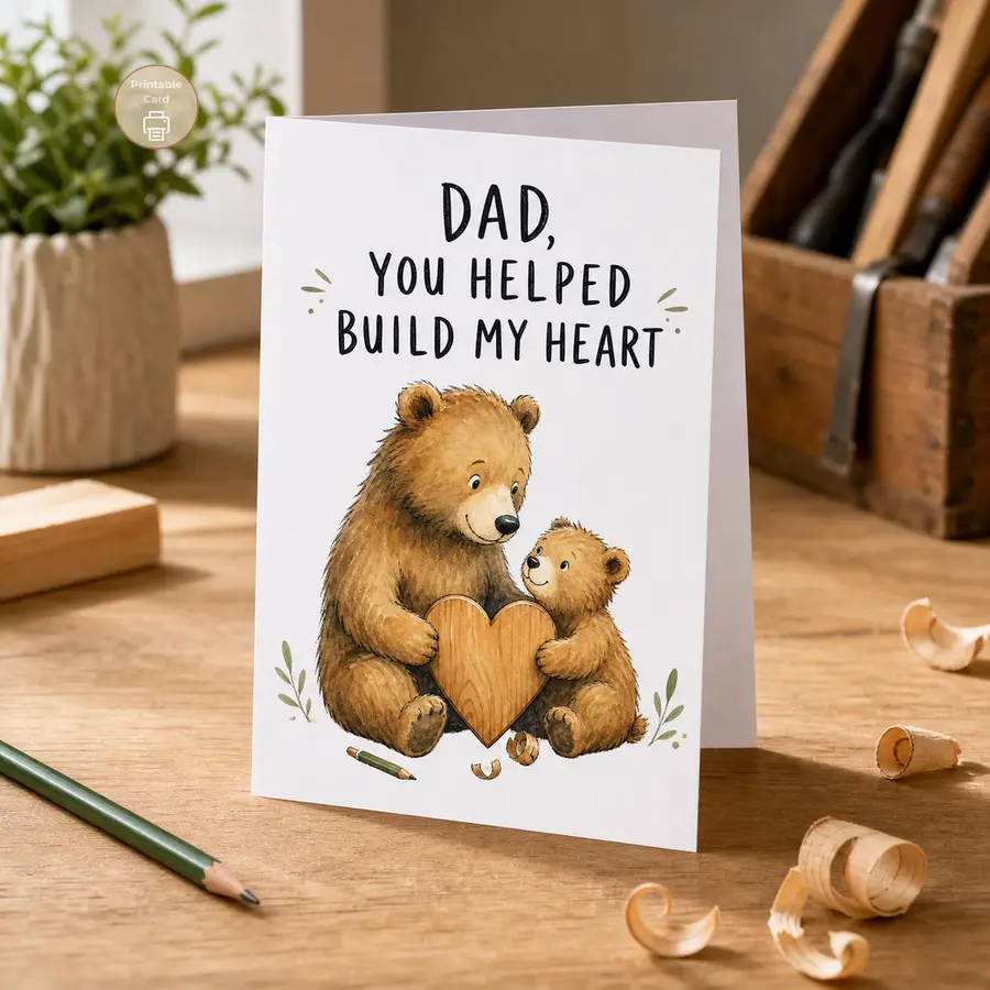 Styled product mockup: A warm Father's Day printable card for the dad who helped shape a child's heart.