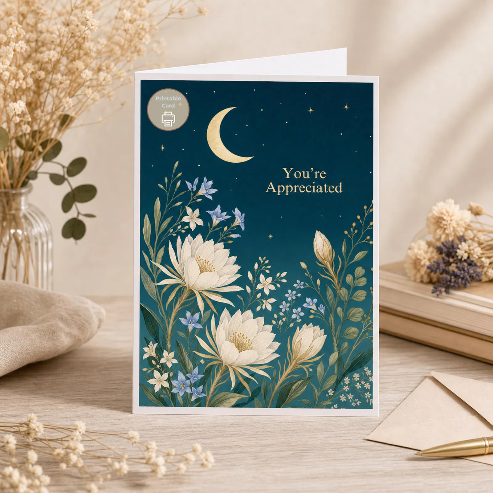 Moon Floral Thank You Appreciation Card