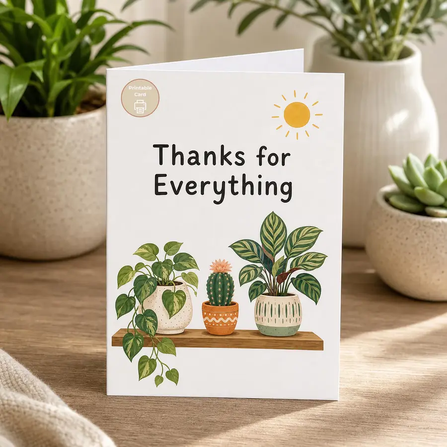 Styled product mockup: A warm printable thank you card for someone who deserves a simple, heartfelt note of appreciation.