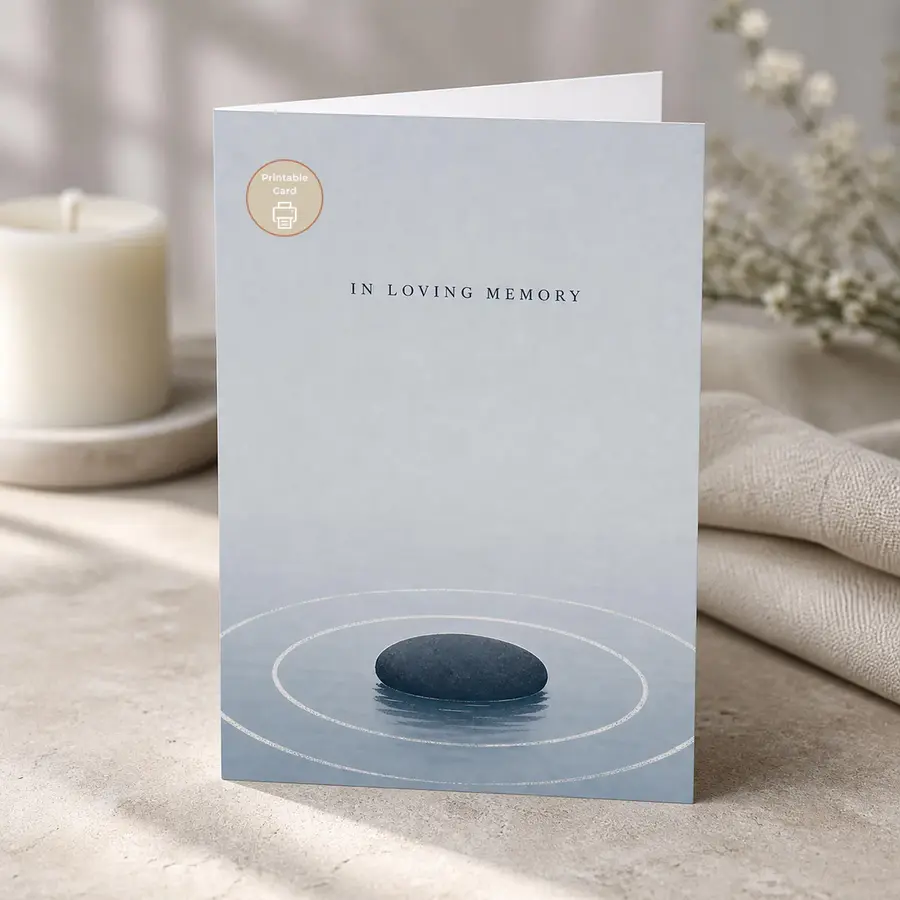 Styled product mockup: A calm printable sympathy card for sending a quiet message of remembrance after a loss.