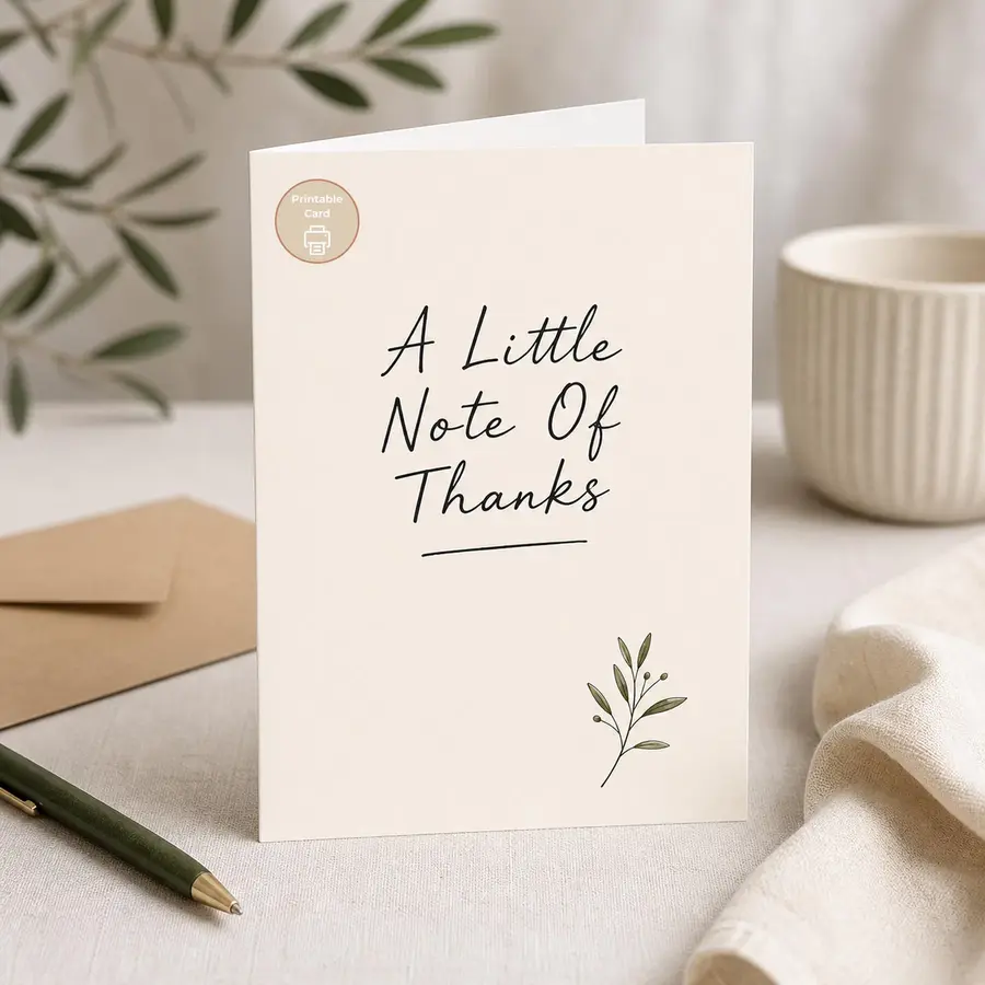 Styled product mockup: Send a small, thoughtful thank-you with this minimalist botanical note card.