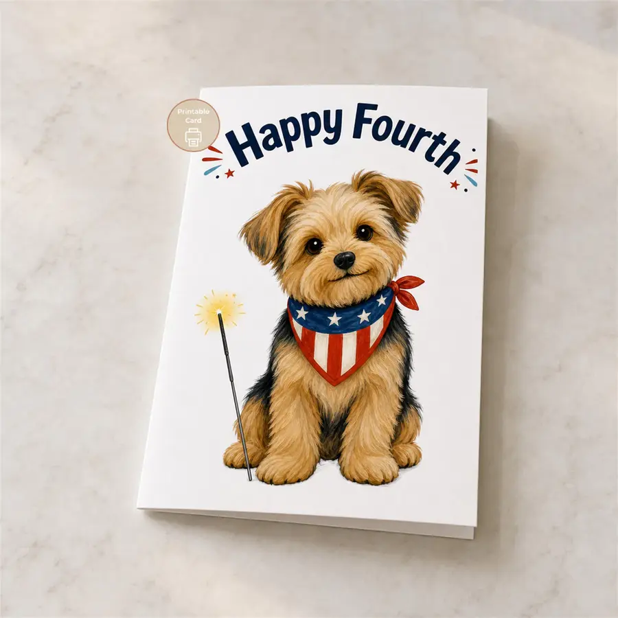 Styled product mockup: Fourth of July Card, Patriotic Dog Printable, Cute Happy Fourth Greeting