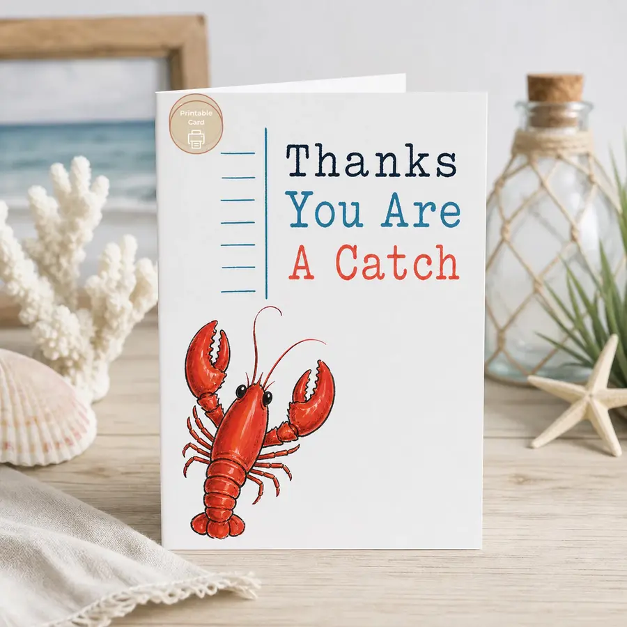 Styled product mockup: Lobster Thank You Card, Funny Seafood Printable, You Are A Catch