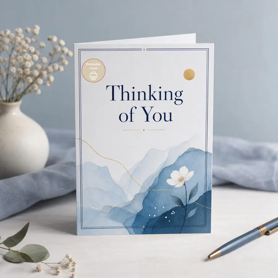 Styled product mockup: Send a gentle note of care with this elegant Thinking of You printable card.