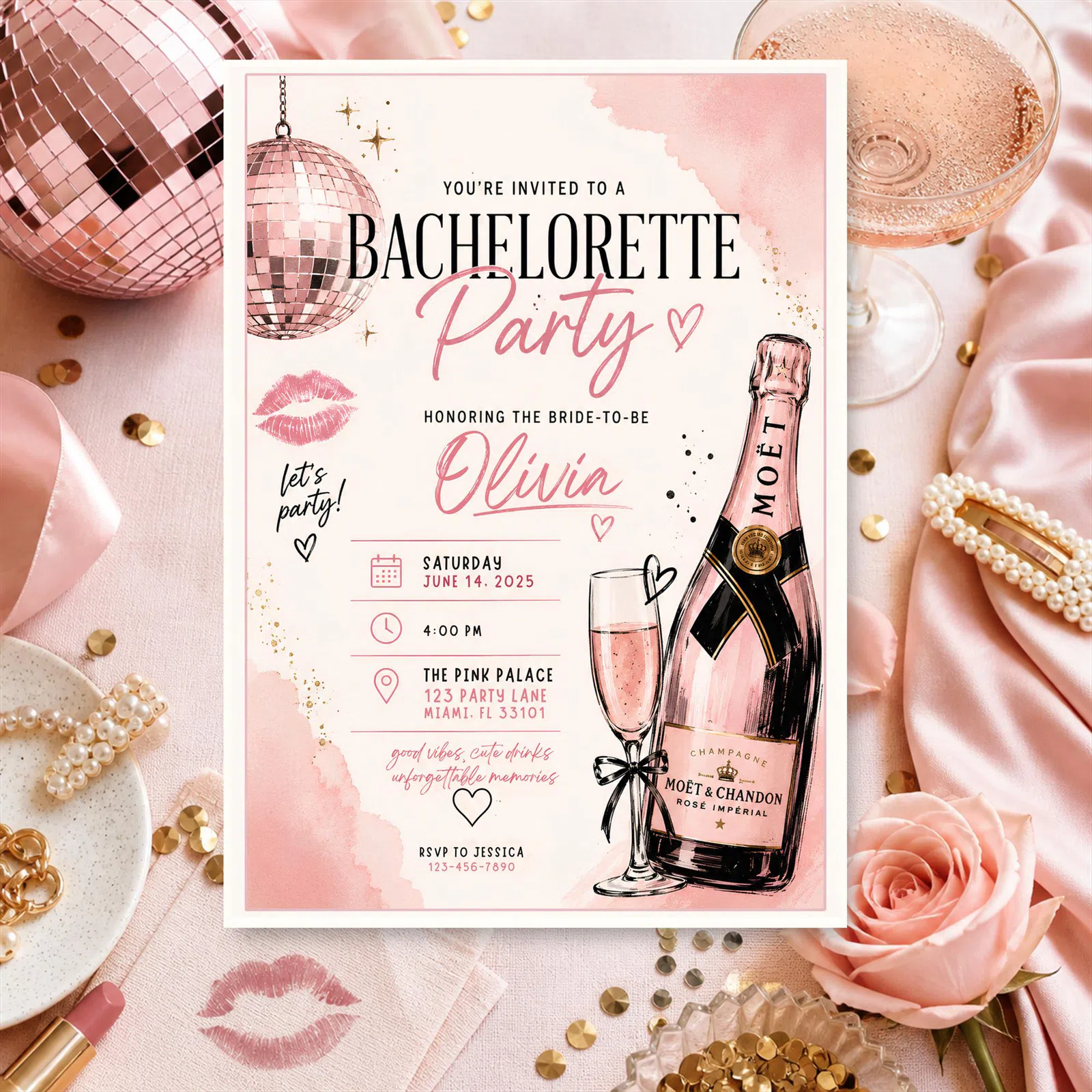 Styled product mockup: Set the tone for a bachelorette party with a bachelorette party invitation template that feels polished and easy to use.