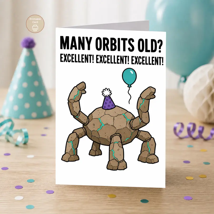 Styled product mockup: Some birthdays deserve a weird little space-age cheer instead of a standard greeting.