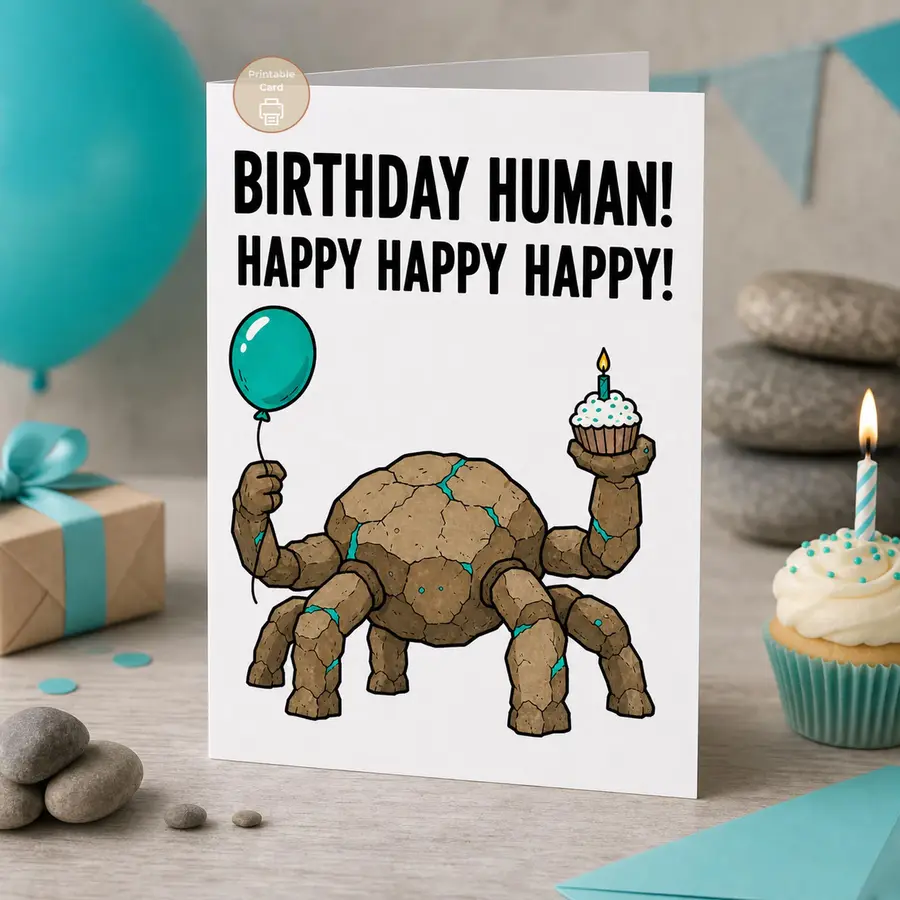 Styled product mockup: This birthday card has a goofy fantasy feel for someone who would rather get a grin than a polished greeting.