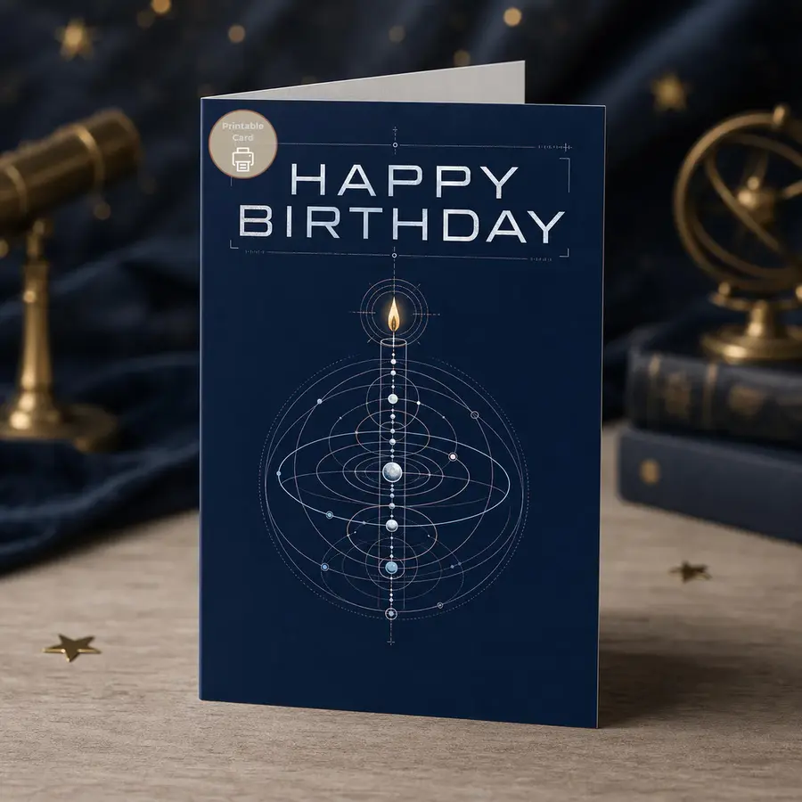 Styled product mockup: Some birthdays call for a card that feels a little celestial.