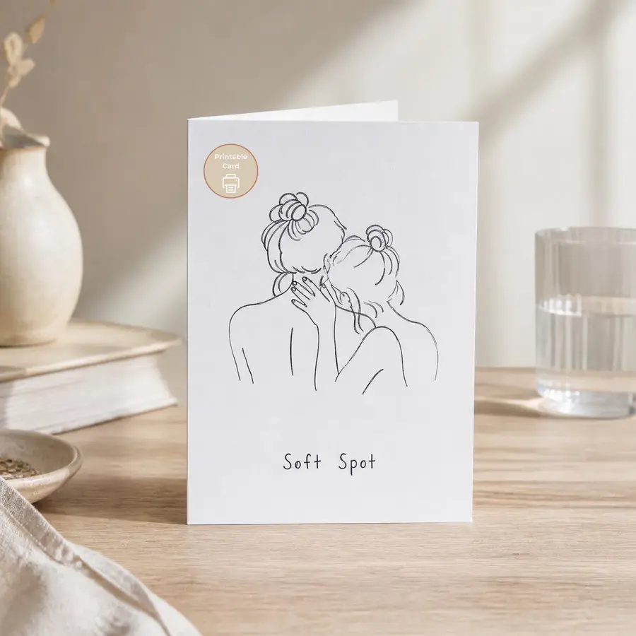 Styled product mockup: This card has a quiet, tender feel for someone who has become your soft spot.