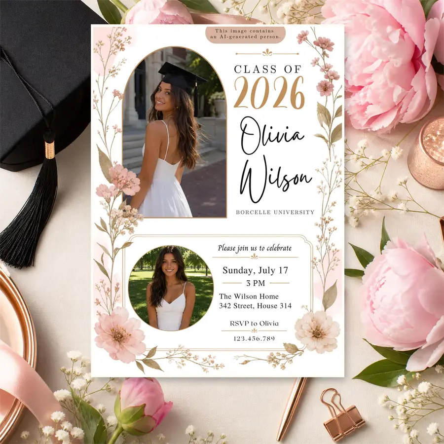 Styled product mockup: Set the tone for a graduation party with a graduation party invitation template that feels polished and easy to use.