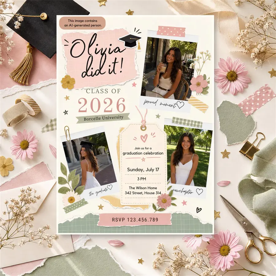 Styled product mockup: Set the tone for a graduation party with a graduation invitation template that feels polished and easy to use.