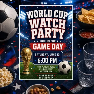 Styled product mockup: Set the tone for a party with a soccer watch party invitation template that feels polished and easy to use.