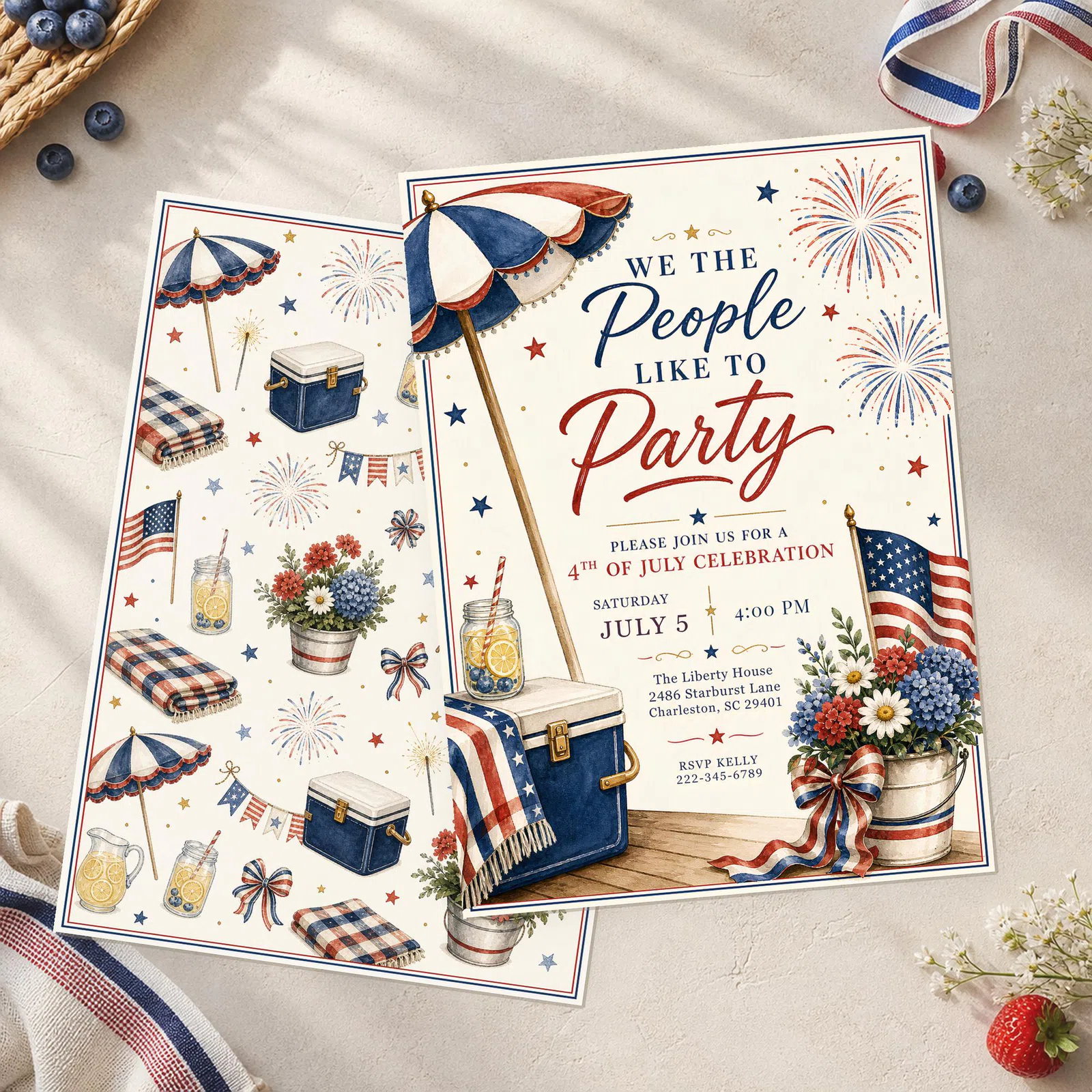 Styled product mockup: Set the tone for a party with a 4th of july invitation template that feels polished and easy to use.