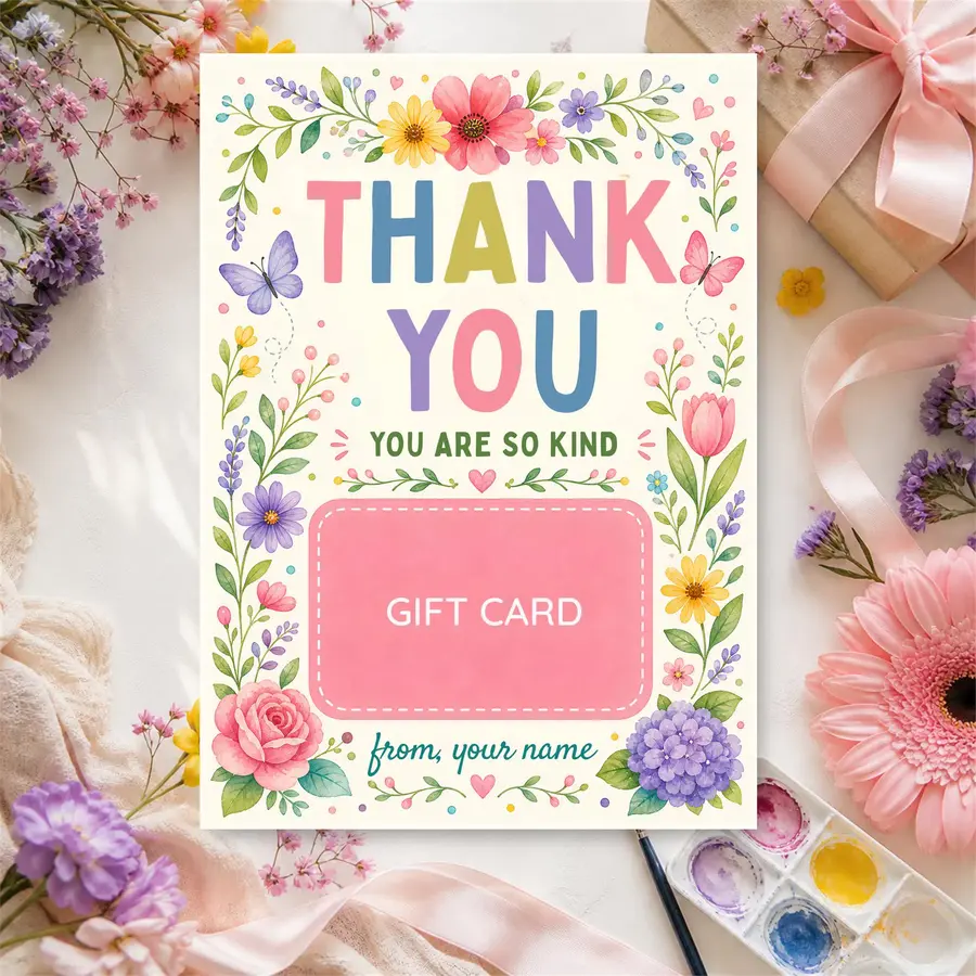 Styled product mockup: Set the tone for a party with a thank you gift holder invitation template that feels polished and easy to use.