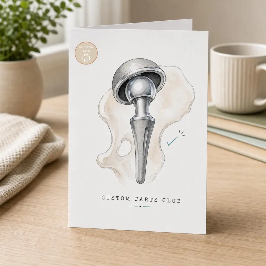 Styled product mockup: A new joint can deserve a small laugh after all the appointments and recovery milestones.