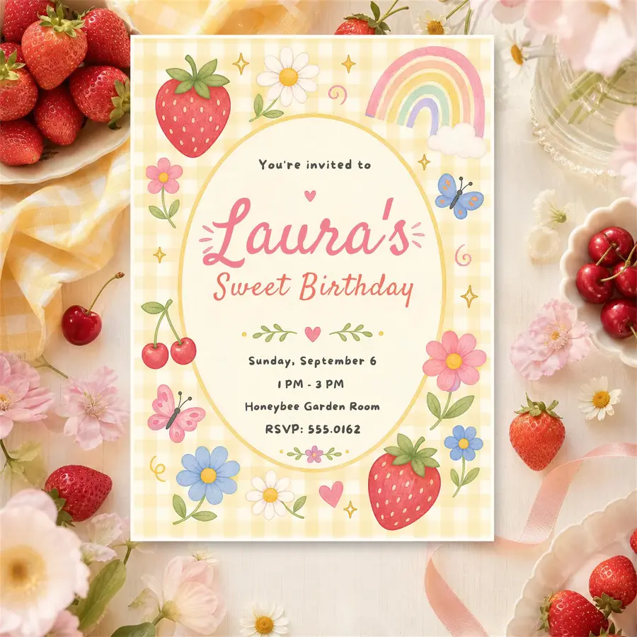 Styled product mockup: Set the tone for a birthday party with a birthday invitation template that feels polished and easy to use.